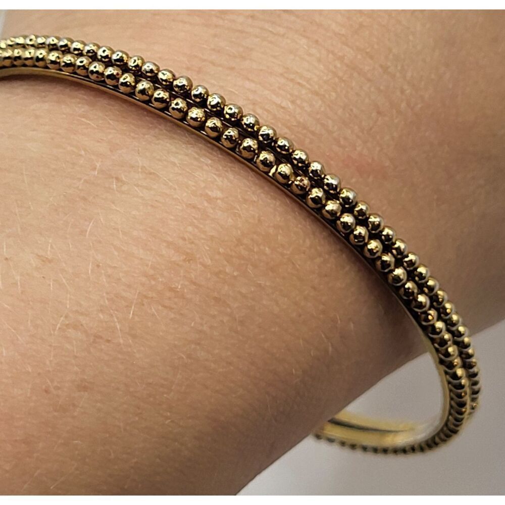 Set of 2 Beaded Bohemian Silver Bangle Bracelets 2.6in dia